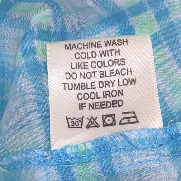 Truth Plaid Floral Teal Semi Sheer Button Down Cottagecore Blouse - Picture 12 of 13